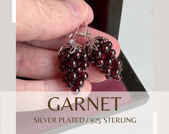 Garnet GRAPE Silver Earrings, ORIGINAL by Lady Detalle, Reproduction 19th century Victorian real Garnet grape handmade silver earrings gift