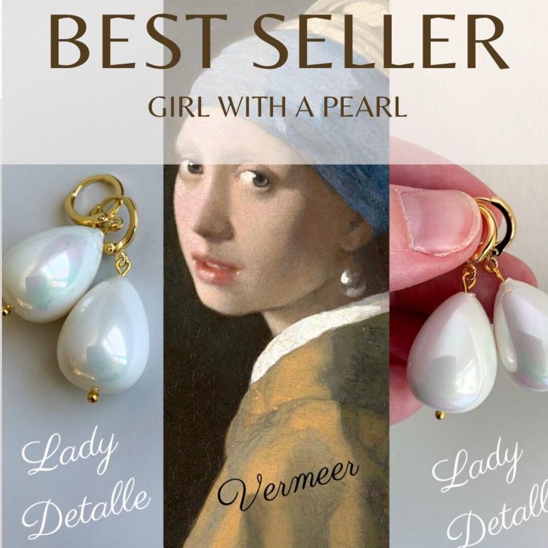 オリジナルの少女の真珠のイヤリング、ペアの大きなシェルパール、16K  