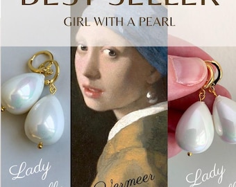 Original Girl With a PEARL Earrings, PAIR Large SHELL Pearl