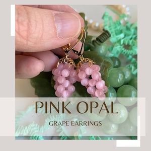 PINK Opal GRAPE Earrings, VICTORIAN, Reproduction 19th century medium Pink opal grape earrings, 16K gold or Silver