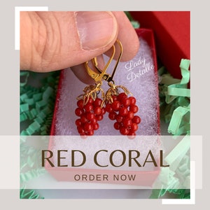 TINY Red CORAL Grape Earrings, GEORGIAN, Reproduction 18th or 19th century Red Coral grape earrings, 16K gold or Silver Coral Grape Jewelry