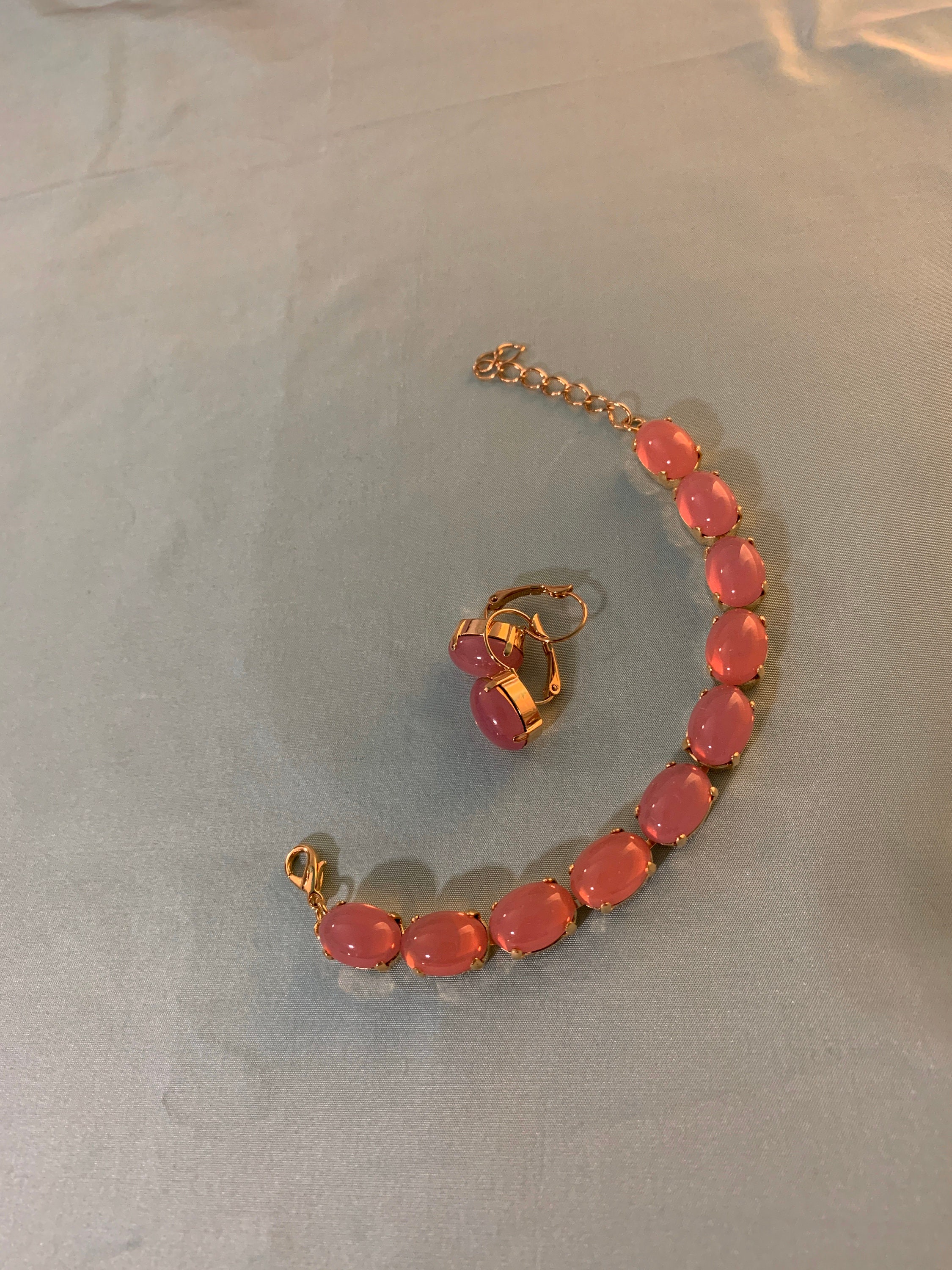 PINK Moonstone Glass Bracelet 16k gold plated lovely vintage | Etsy