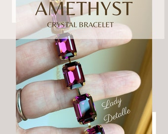 AMETYST lila kristall viktorianskt armband, 16k guld vacker lila färg, vintage exklusiv kristall, historisk reproduktion edwardianskt armband