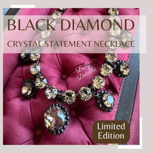 Black DIAMOND Crystal STATEMENT Necklace, black gunmetal plated necklace, Optional Earrings, Demi Parure, STATEMENT, crystal stones