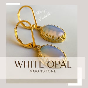 Real OPAL Moonstone Earrings, 16k Gold or Silver plated, lovely glow lightweight white OPAL Moon stone earrings, jewelry gift for her idea