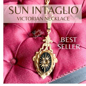Collar victoriano SUN Intaglio, intaglio dorado y negro, cadena rolo fina bañada en oro de 16 k, reproducción de finales del siglo XIX, collar dorado y negro