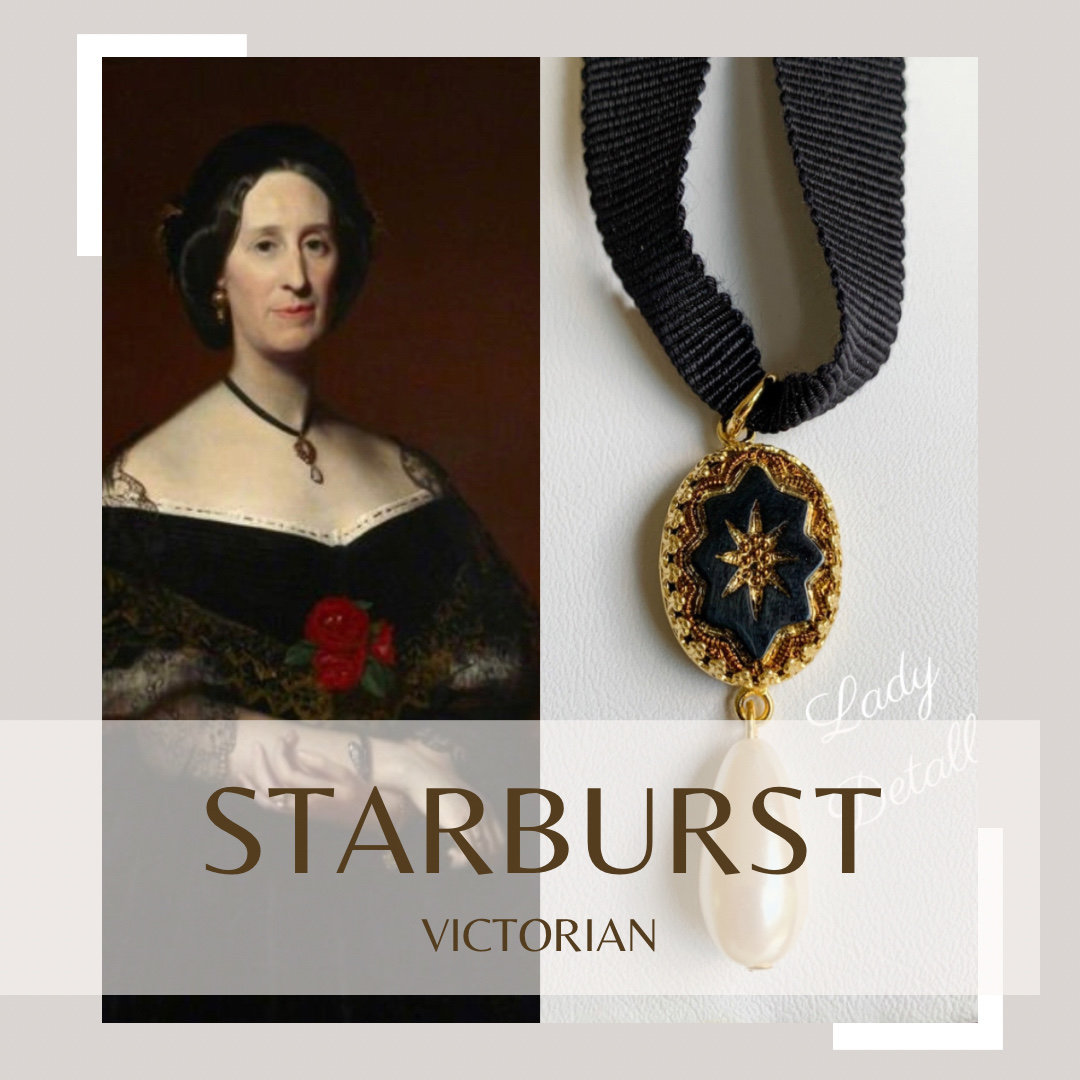 Victorian INTAGLIO Ribbon Choker Necklace, OVAL Jet Black and Gold
