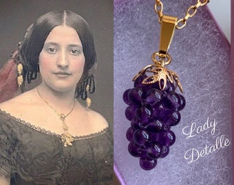 Medium AMETHYST Grape Necklace, Reproduction Victorian grape pendant necklace, LadyDetalle gold or silver vineyard wine wedding LD original