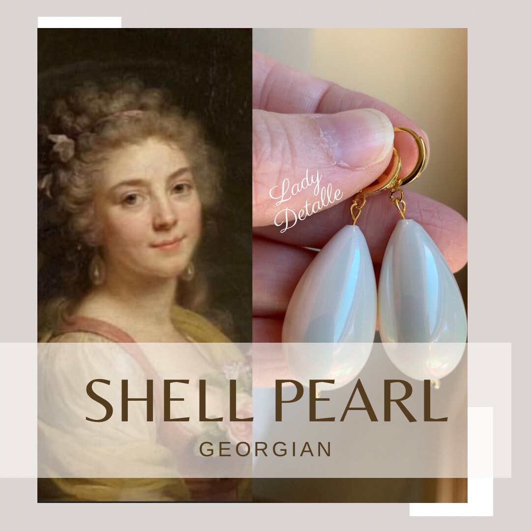 HUGE Cream PEARL Earrings, Large SHELL Pearl Teardrops, 16k Gold Plated