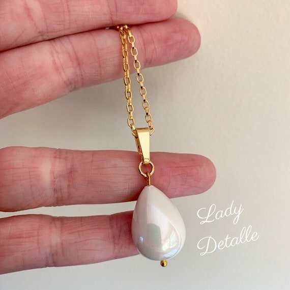 Girl With a PEARL Earring NECKLACE Large SHELL Pearl Teardrop 16k