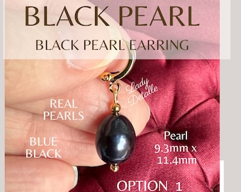 Gold Single BLACK PEARL Fine Earring, Real Black Pearl, 16k gold Reproduction Historic MENs Pearl earring, single Blue Green BLACK pearl