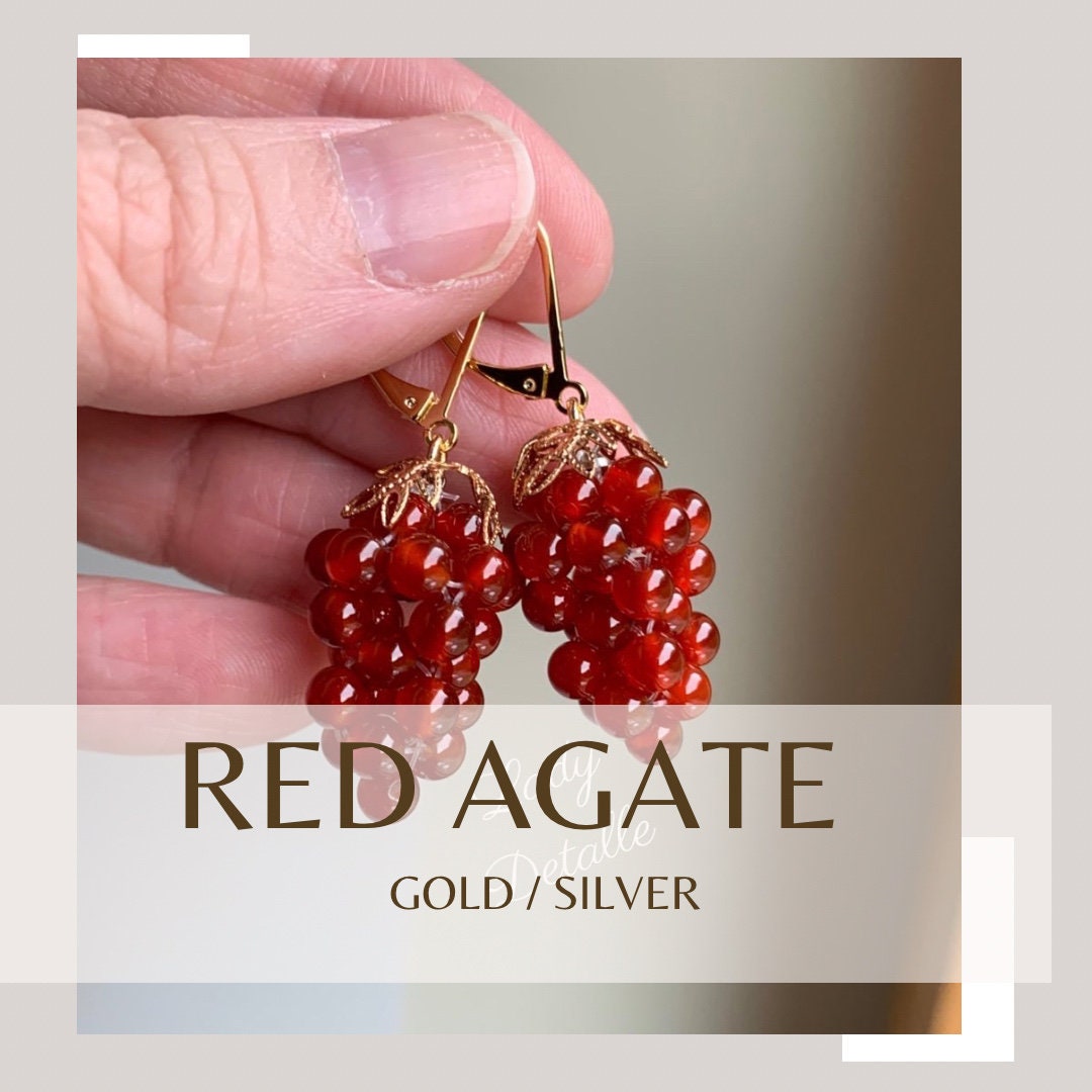 RED Agate GRAPE Earrings, Georgian, Pair of Reproduction 18th