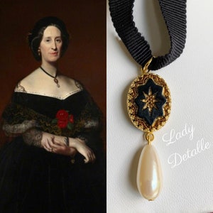 INTAILLE dorée et noire, collier ras de cou ruban, intailles OVALES noir de jais et or, reproduction de collier ras de cou ruban victorien image 2