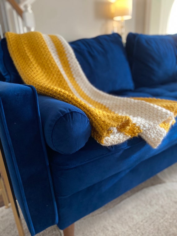 White & Gold oversized throw blanket | crocheted throw blanket