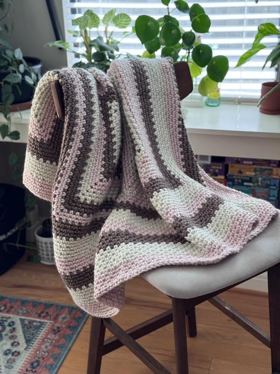 Charming Pink, Cream, and Cocoa Throw Blanket | Crochet Afghan