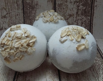 natural bath bombsOatmeal Milk & Honey Bath Bomb Set: Handmade Cocoa Butter Spa