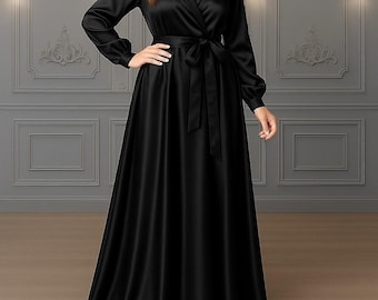 corset dress flowy skirt Verlaine Black Satin Maxi Dress main image 1