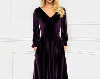 Velvet Dress, Bridesmaid Dress, Long Sleeve Maxi Dress, Party Dress, Maid Of Honor, Elegant Dress