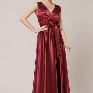 Satin burgundy dress, summer party dress, wedding guest satin dress, silky flowy dress
