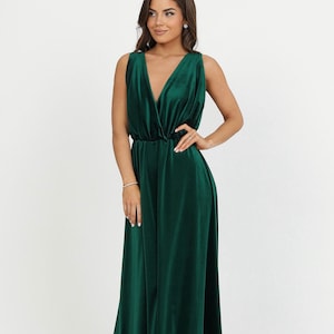 Formal dress, velvet dress, bridesmaid dress, occasion dress, a line dress, elegant dress, low back dress, maxi dress dark green image 1