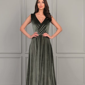 Bridesmaid Dress Velvet Dress Evening Dress, Sleeveless Dress, Low Back Dress Dusty Sage Women Dress
