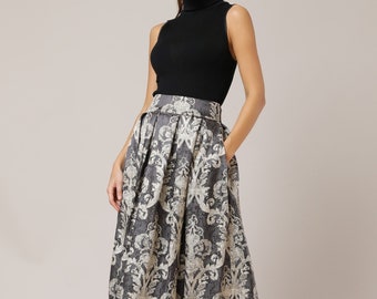 Ball Skirt, Jacquard Skirt, Formal Skirt, Long Skirt, High Waist Skirt, Evening Skirt, Brown Skirt, Skirt With Pockets, Skirt With Pleats