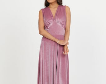 Pink Velvet Dress, Bridesmaid Dress, A Line Dress, Elegant Dress, Reception Dress, Sleeveless Maxi Dress