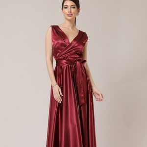 Burgundy satin dress, bridesmaid satin dress, party dress, a line dress, summer dress, cocktail dress, beach dress, silky dress, Sleeveless Elegant Dress, Satin Long Dress, Maid Of Honor Dress. Wedding Guest Dress, Reception Dress, Romantic Dress.