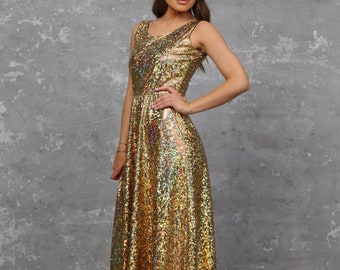 Gold Iridescent Bridesmaid Dress Holographic Metallic Performance Stage Club Dress Party Dress Date Night A Line Dress Woman Dress