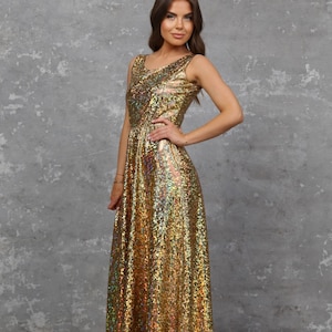 Gold Iridescent Bridesmaid Dress Holographic Metallic Performance Stage Club Dress Party Dress Date Night A Line Dress Woman Dress Disco Exclusive Festival Rave Vibe Gold Long Dress
wedding dress maid of honor maxi dress reception dress gold