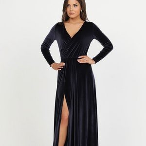 Formal Velvet Dress Wedding Guest A Line Dress Velvet Long Sleeve Dress Bridesmaid Velvet Dress