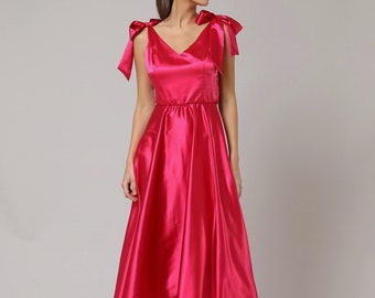 Cyclamen satin dress, bridesmaid satin dress, backless midi dress, cocktail dress, sleeveless elegant dress, satin midi dress