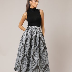 Jacquard Skirt, Formal Skirt, High Waist Skirt, Long Skirt, Evening Skirt, Khaki Skirt With Pockets Pleats image 1