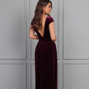 Purple dress velvet dress formal dress bridesmaid dress, backless dress