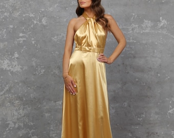 Satinkleid, Goldkleid, Brautjungfernkleid, Maxikleid, Sommerkleid, Umstandskleid, Infinity-Kleid, Wickelkleid, Cocktailkleid