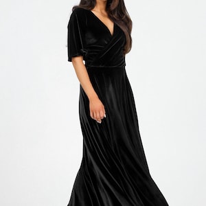 Evening Velvet Dress Black Velvet Bridesmaids Dress Wedding Guest Formal Dress Flare Sleeve Maxi Dress