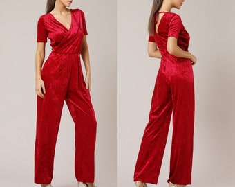 Red velvet jumpsuit, bridesmaid velvet jumpsuit, formal jumpsuit, party jumpsuit, elegant jumpsuit