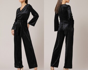 Jumpsuit, elegant jumpsuit, bridal jumpsuit, bridesmaid velvet jumpsuit, formal evening jumpsuit, black jumpsuit