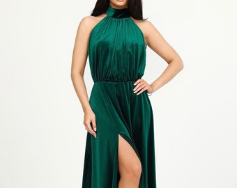 Dark green dress, velvet bridesmaid dress, occasion dress, evening gown, maxi dress, a line dress, elegant dress, low back dress