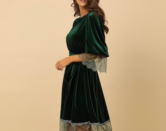 Kaftan dress, velvet dress, midi dress, dark green dress, tunic dress, maternity dress, dress woman blue formal dress velvet