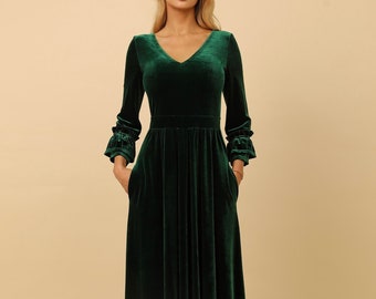 Formal dress, bridesmaid dress, velvet dress,dark green dress, maxi dress, maid of honor, evening dress, elegant dress