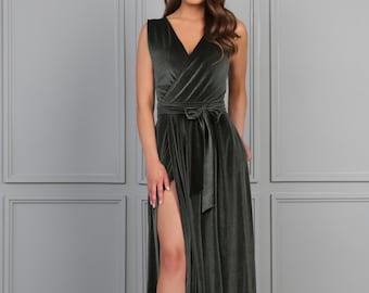 green emerald velvet dress Ever-Pretty A-Line Pleated Chiffon Tie-Waist Evening Dress