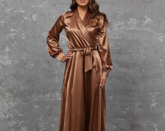 Satin Dress, Bridesmaid Dress, A Line Dress, Satin Maxi Dress, Long Sleeve Dress, Formal Dress, Party Dress, Maid Of Honor