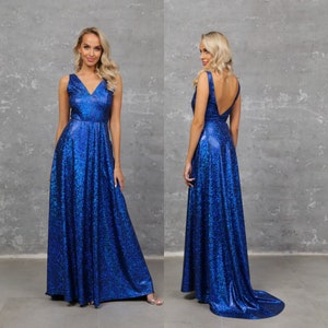 Blue Metallic Dress, Iridescent Bridesmaid Dress, Holographic Dress, Performance Stage Dress, Club Dress, Party Wear Dress, Disco Exclusive Dress, Festival Rave Dress, Blue Long Dress, wedding guest dress, evening gown, maxi dress, reception dress