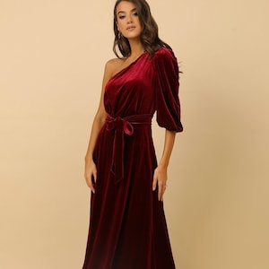 Elegant One Shoulder Long A-line Velvet Bridesmaid Dresses Online