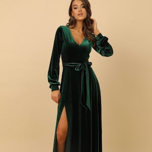 Velvet Sage Green Long Sleeve Bridesmaid Dress