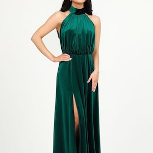 Dark green velvet gown bridesmaid velvet dress elegant low back velvet long dress
