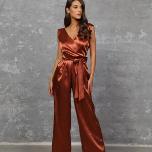 Jumpsuit, satin jumpsuit party jumpsuit for women, wide leg jumpsuit, formal jumpsuit, bridesmaid jumpsuit, elegant jumpsuit, cocktail jumpsuit, wedding guest jumpsuit, copper jumpsuit, party wear, one piece jumpsuit, jumpsuit women for party