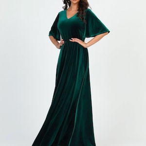 Formal Velvet Dress, Bridesmaid Velvet Dress SIZE XS Ready To Ship, Emerald Green Premade Dress
