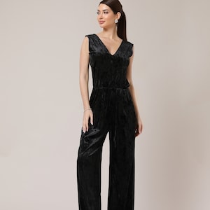 Black velvet jumpsuit women wide leg overalls bridesmaid velvet jumpsuit